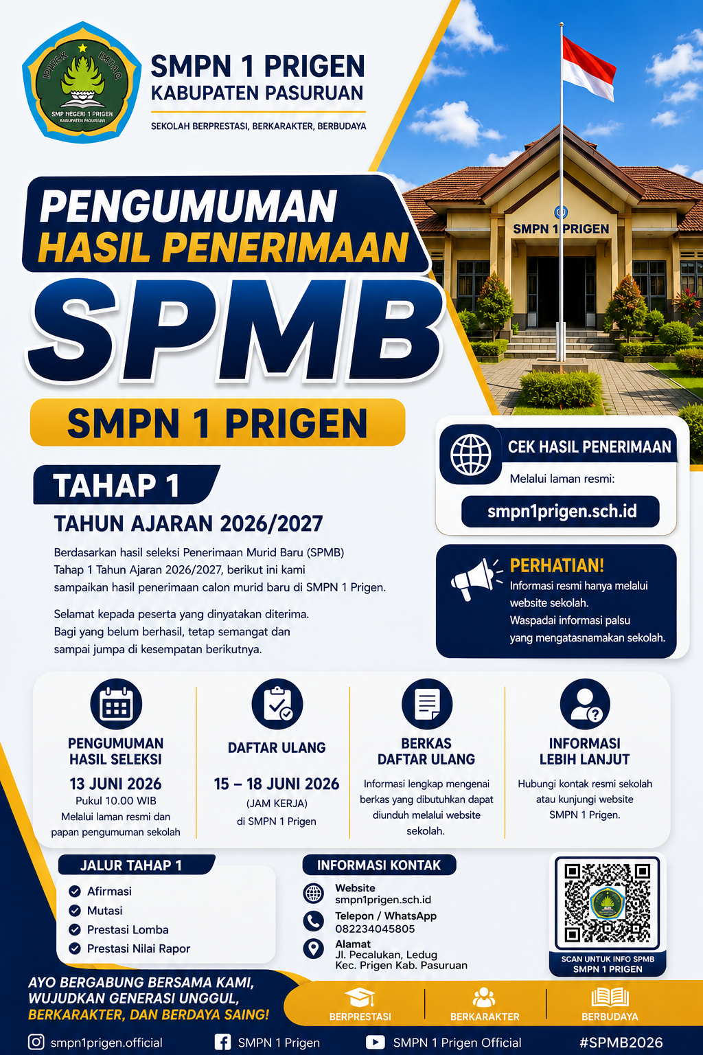 Pengumuman SPMB Tahap 1 Tahun Ajaran 2026 / 2027